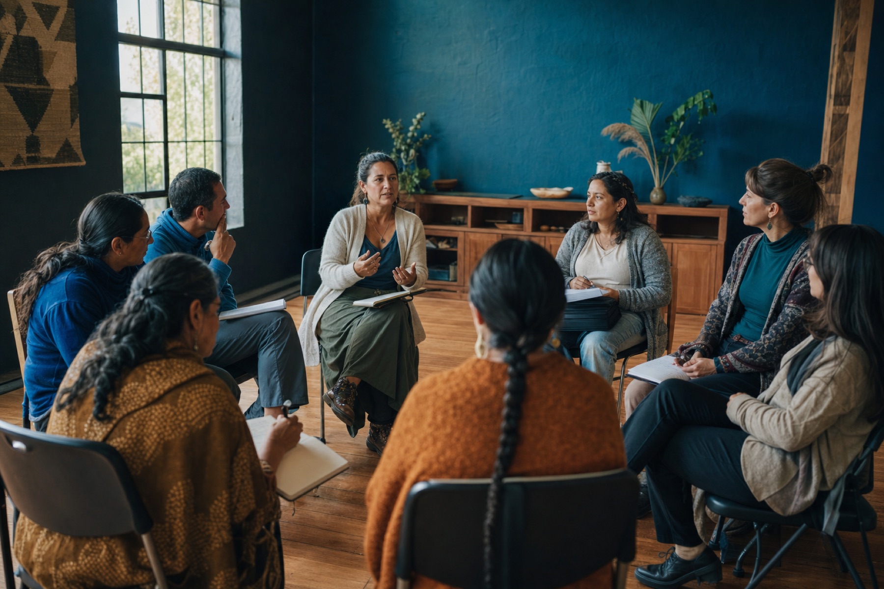 Docentes y familias participan en un círculo de conversación guiada